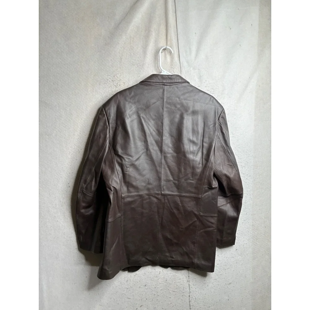Stafford Mens Brown Genuine Leather Blazer Jacket 3 Button Nappa Medium RN93677
